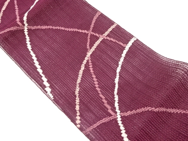 紐通し曲線模様織出し夏用名古屋帯